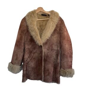 Outbrook Womens Y2K Penny Lane Jacket Sz L Faux Suede Fur Hippie 70s Boho Brown